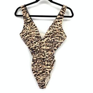 JETS Australia Sahara Plunge One-Piece Swimsuit Womens Size US 6 Leopard Print
